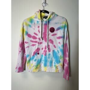 Generation Love White Tie-Dye Glitter Smiley Face Hooded Sweatshirt Sz S